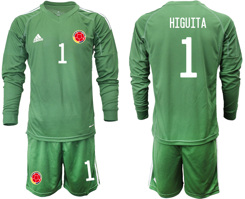 Men 2020-2021 Season National team Colombia goalkeeper Long sleeve green #1 Soccer Jersey1->colombia jersey->Soccer Country Jersey
